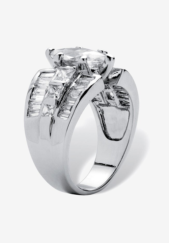 7.87 Tcw Marquise-Cut Cubic Zirconia Platinum-Plated Engagement Anniversary Ring, , on-hover image number null
