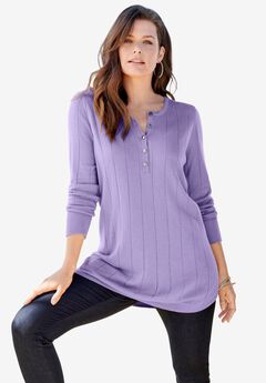 Fine Gauge Drop Needle Henley Sweater
