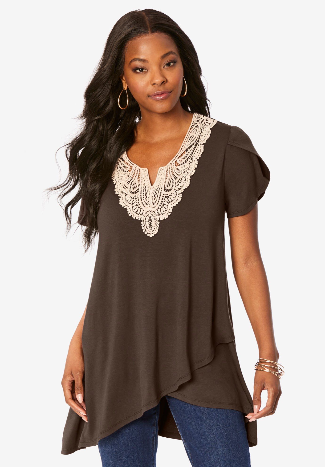 Fashionable Lace Tulip Hem Tunic, 4447070 | Roaman's