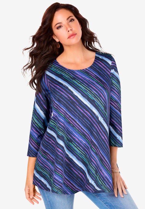 Three-Quarter Sleeve Swing Ultimate Tee, TWILIGHT WATERCOLOR STRIPE, hi-res image number null