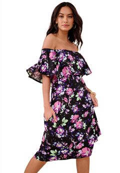 Plus Size Stretch Knit Convertible Flounce Dress