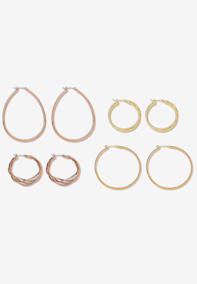 Rose Ion-Plated And Gold Ion-Plated Stainless Steel Hoop Earrings Set, , on-hover image number 1