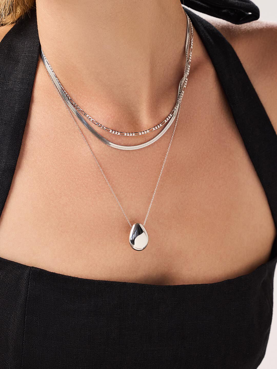 Pebble Pendant Necklace, SILVER, alternate image number 4