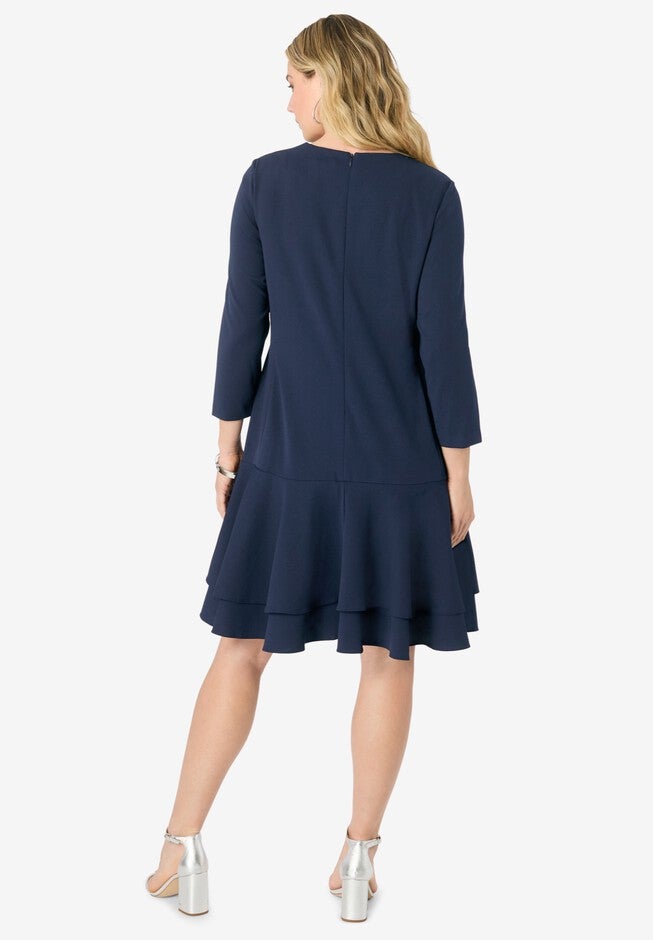 Ruffle-Detailed Dress, NAVY, on-hover image number null