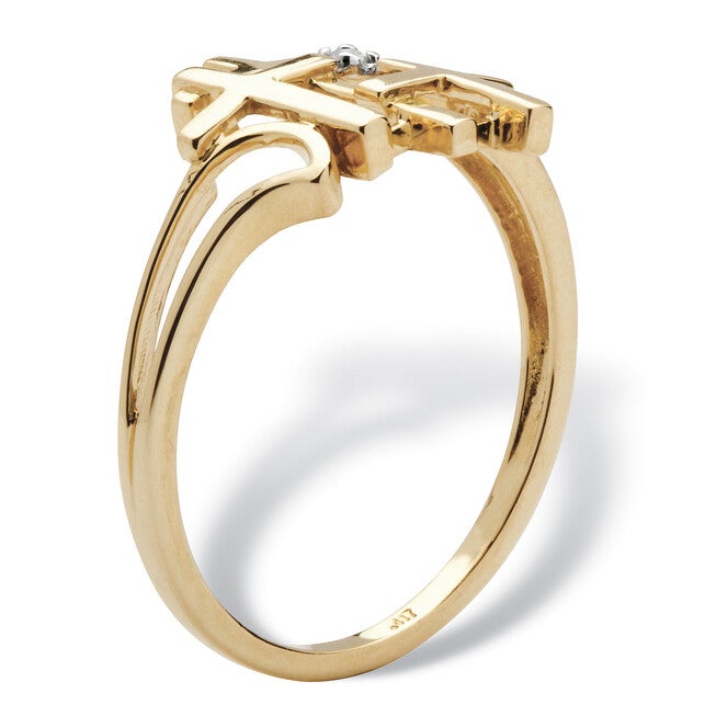 Diamond Accent Solid 10k Yellow Gold Triple Cross Ring, WHITE, on-hover image number 1