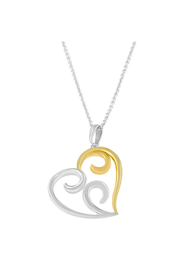 Yellow Gold Over Sterling Silver Open Heart With Swirls Box Chain Pendant Necklace, YELLOW GOLD SILVER, hi-res image number 0