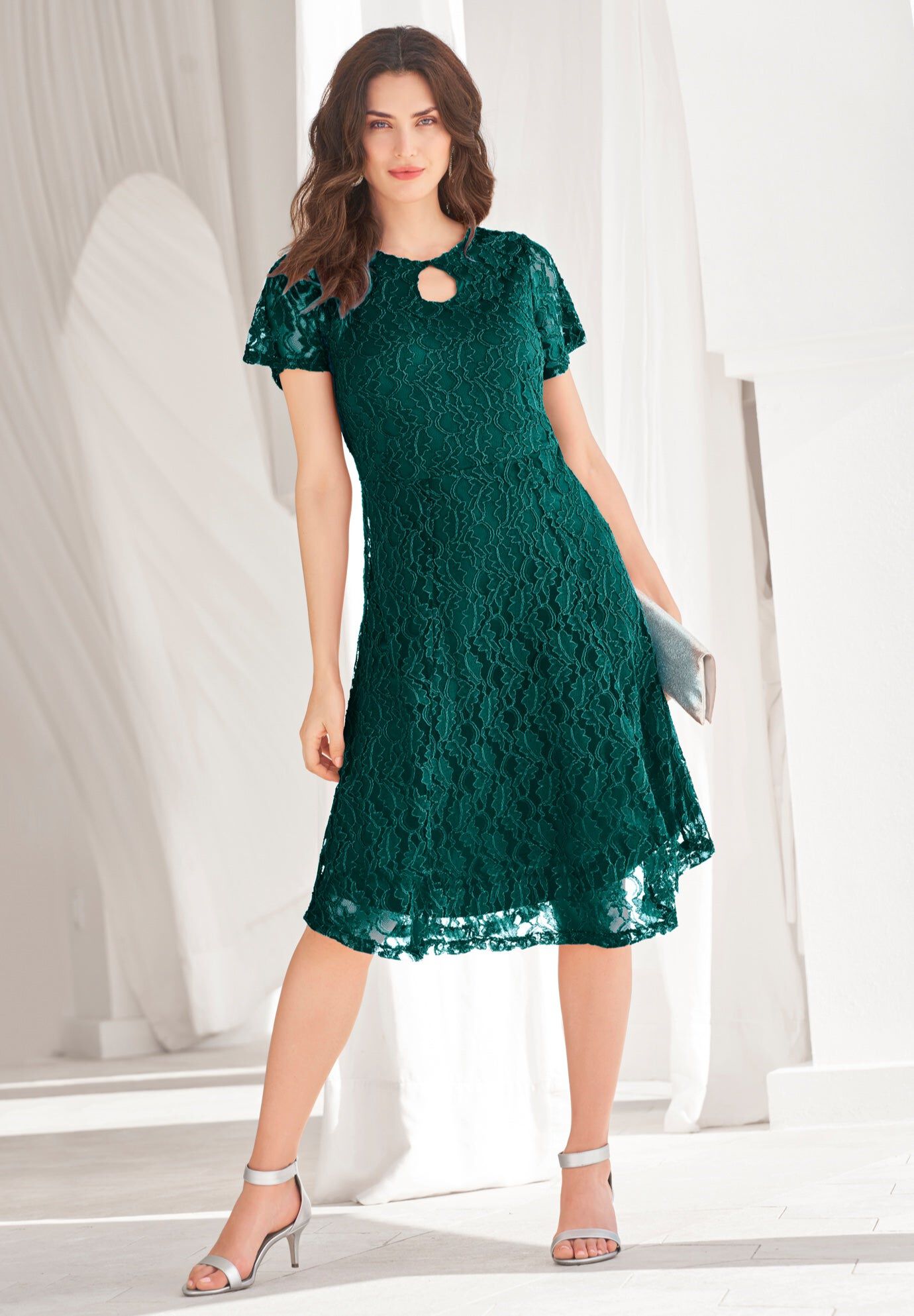 Keyhole Lace Dress, EMERALD GREEN, hi-res image number 0
