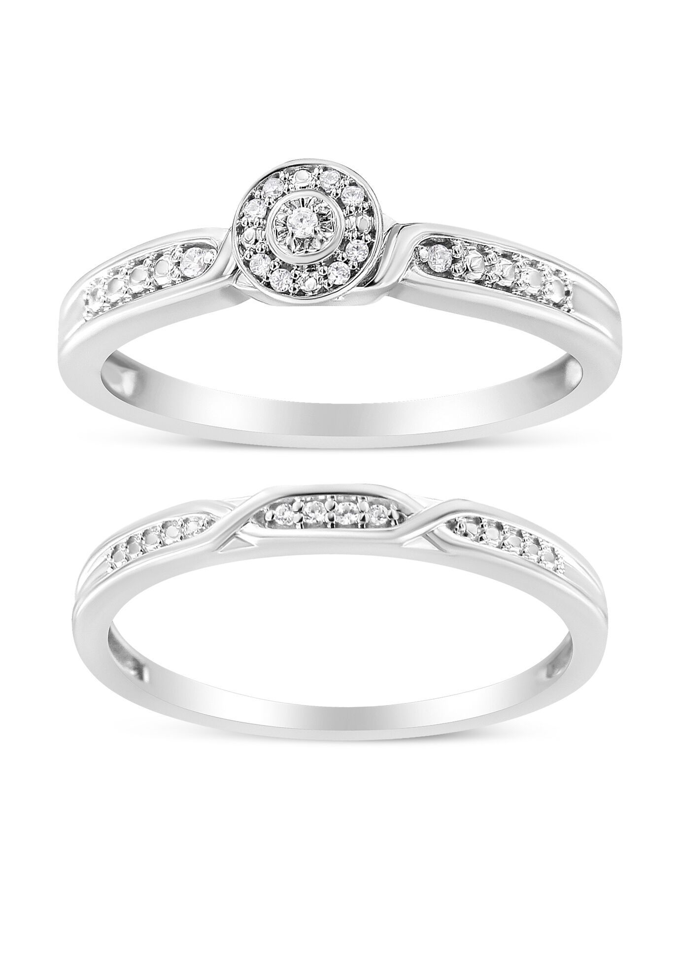 Silver Diamond Accent Frame Twist Shank Bridal Set Ring And Band, SILVER, hi-res image number 0