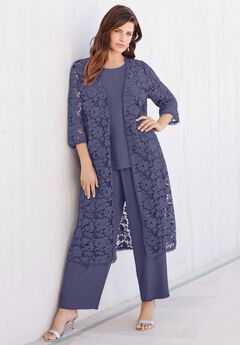 Extended Plus Size 3-Piece Allover Lace Duster Pant Set – Formal Wear