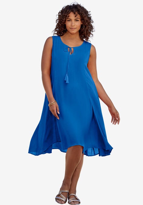 A-Line Crinkle Dress with Tassel Ties | Roaman's