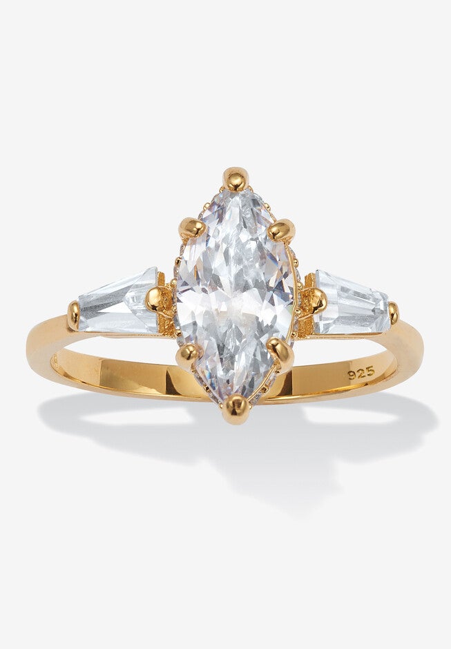 3.12 Tcw Marquise Cz 14K Yellow Gold-Plated Sterling Silver Engagement Ring, GOLD, hi-res image number 0