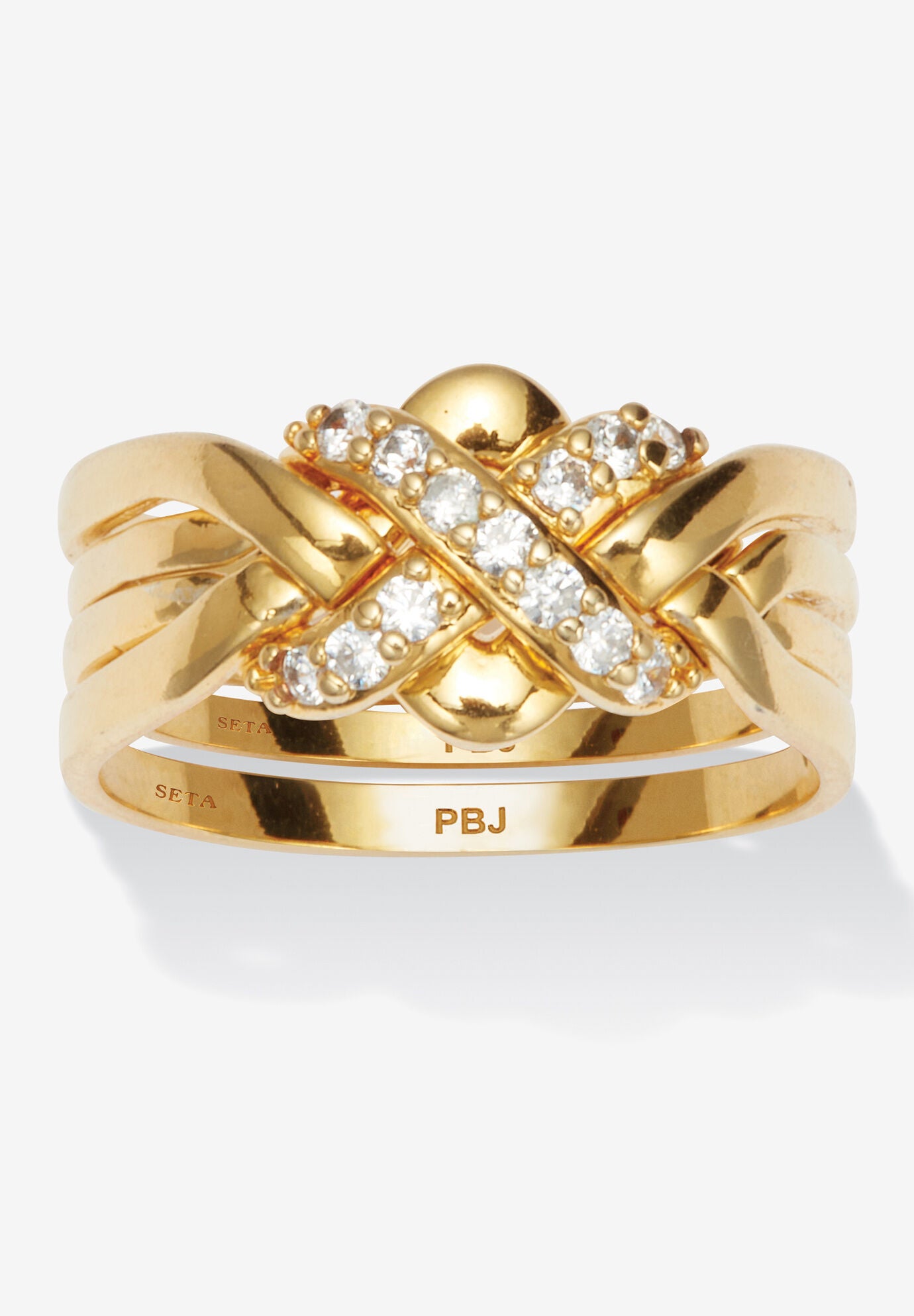 .27 Tcw Round Cubic Zirconia 14K Yellow Gold-Plated Puzzle Ring, GOLD, hi-res image number 0