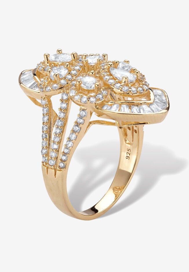 2.30 Cttw. 14K Gold-Plated Sterling Silver Pear-Cut Cubic Zirconia Cocktail Ring, , on-hover image number 1