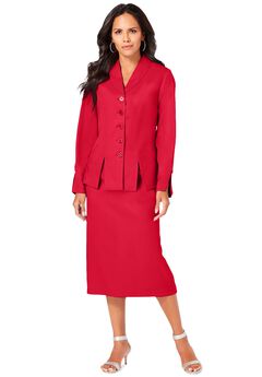 Plus Size Long Sleeve Shawl-Collar Jacket & Sheath Skirt Set – 2-Piece Suit