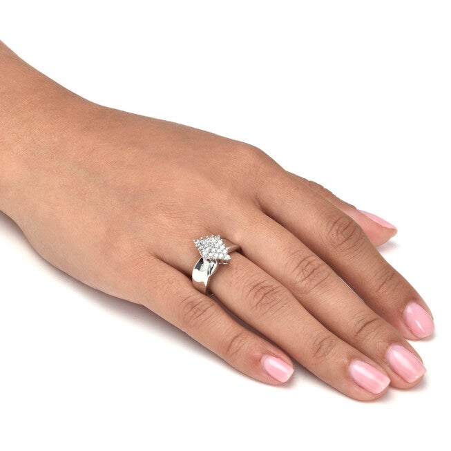 .50 TCW Diamond Sterling Silver Cluster Ring, WHITE, alternate image number 2
