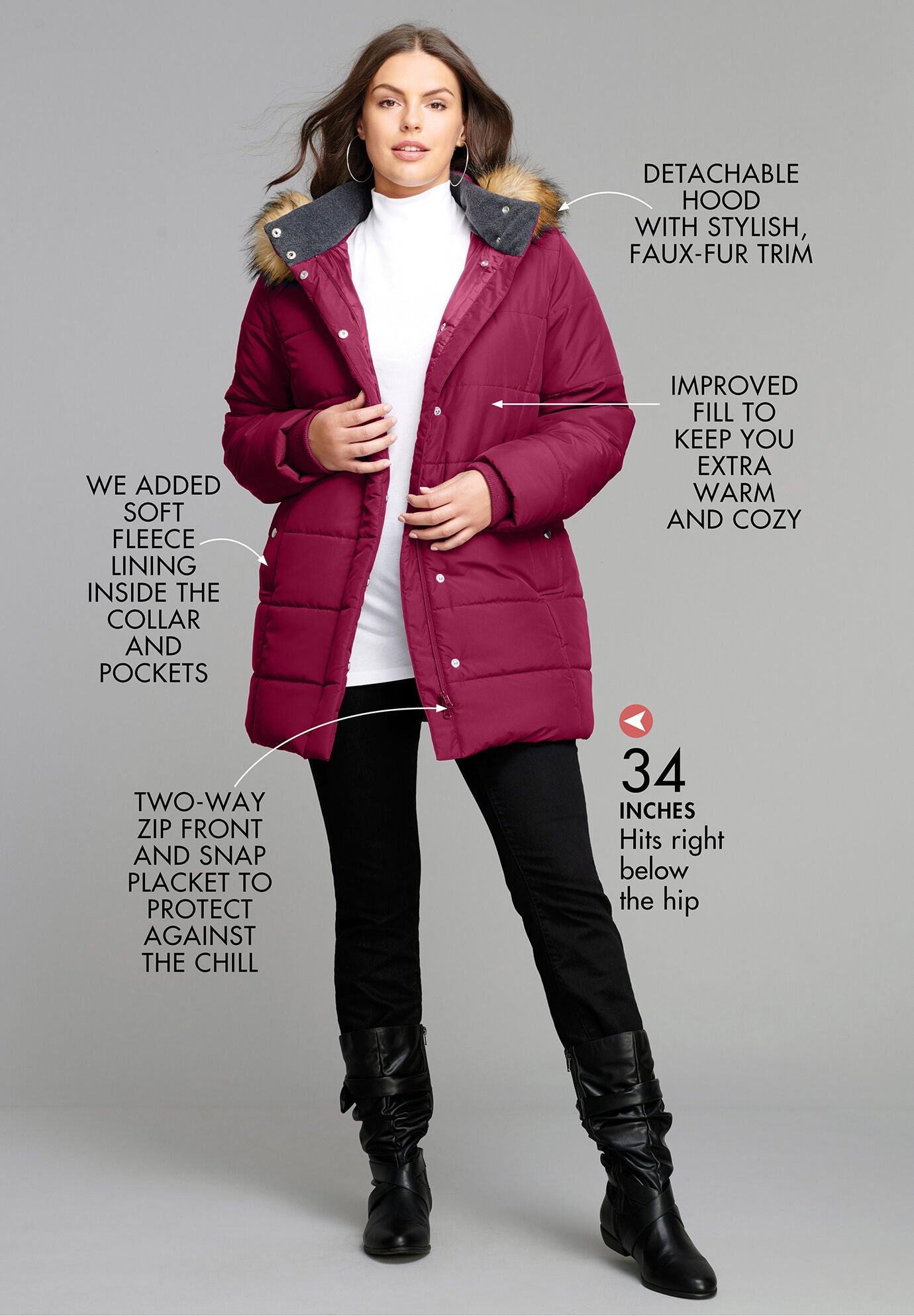 hip length puffer coat
