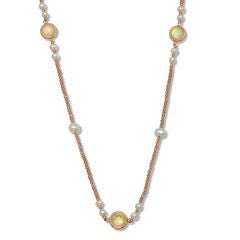 Simulated Opal and Simulated Pearl Goldtone Beaded Necklace 38-inch