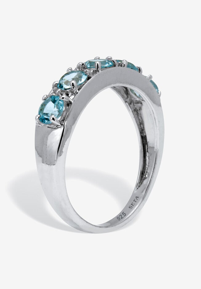 1.66 Tcw Round Cut Genuine Blue Topaz Sterling Silver Ring, , on-hover image number 1