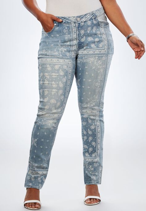 Bandana Print Jean By Denim 24 7 Plus Sizeskinny Jeans Roaman S