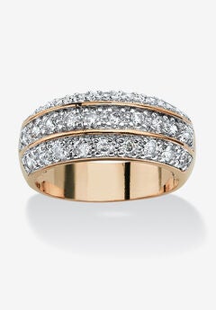 1.68 Tcw Round Cubic Zirconia Triple Row Ring In Gold-Plated
