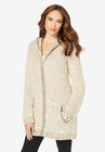 Tweed Thermal Hoodie Cardigan, OATMEAL CHOCOLATE, hi-res image number null