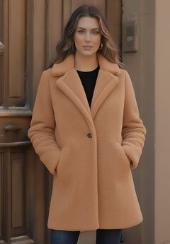 Plus Size Mid Length Teddy Faux Fur Coat