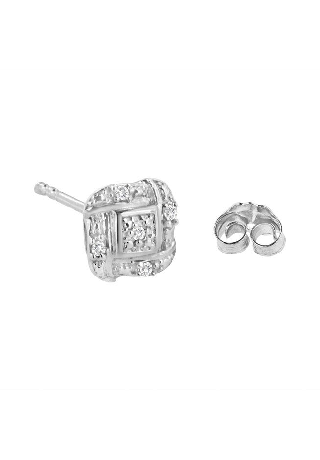 Sterling Silver Roundcut Diamond Accent Swirl Square Knot Stud Earrings, , alternate image number null