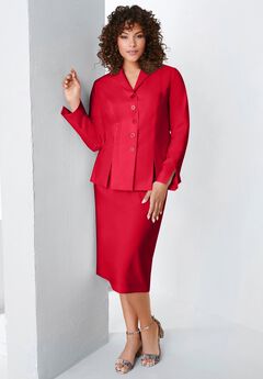Plus Size Long Sleeve Shawl-Collar Jacket & Sheath Skirt Set – 2-Piece Suit