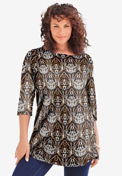 Plus Size Cotton Ultimate Boatneck Tunic with Side Slits
