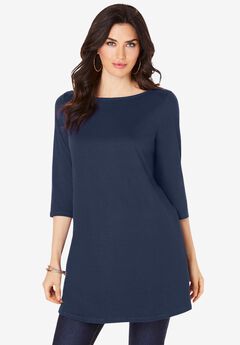 Plus Size Cotton Ultimate Boatneck Tunic with Side Slits