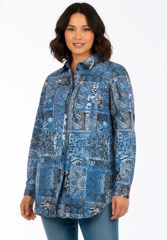 Plus Size Kate Long Sleeve Easy Cotton-Blend Button-Front Shirt