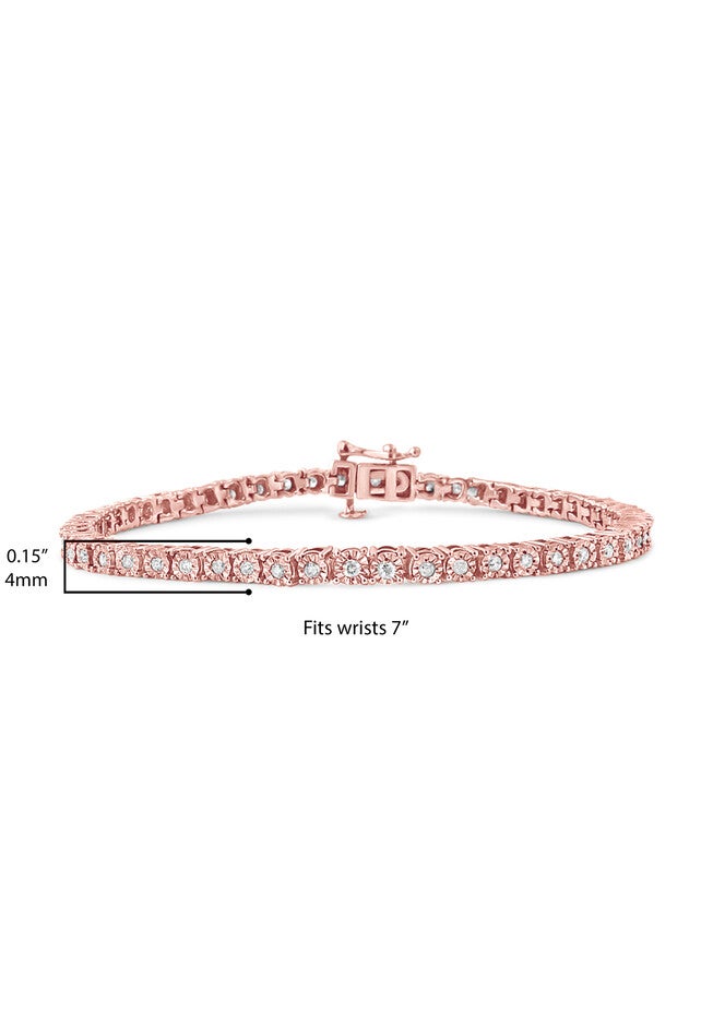 Rose Gold Plated Sterling Silver Miracleset Diamond Round Faceted Bezel Tennis Bracelet 6 inches, , alternate image number 7