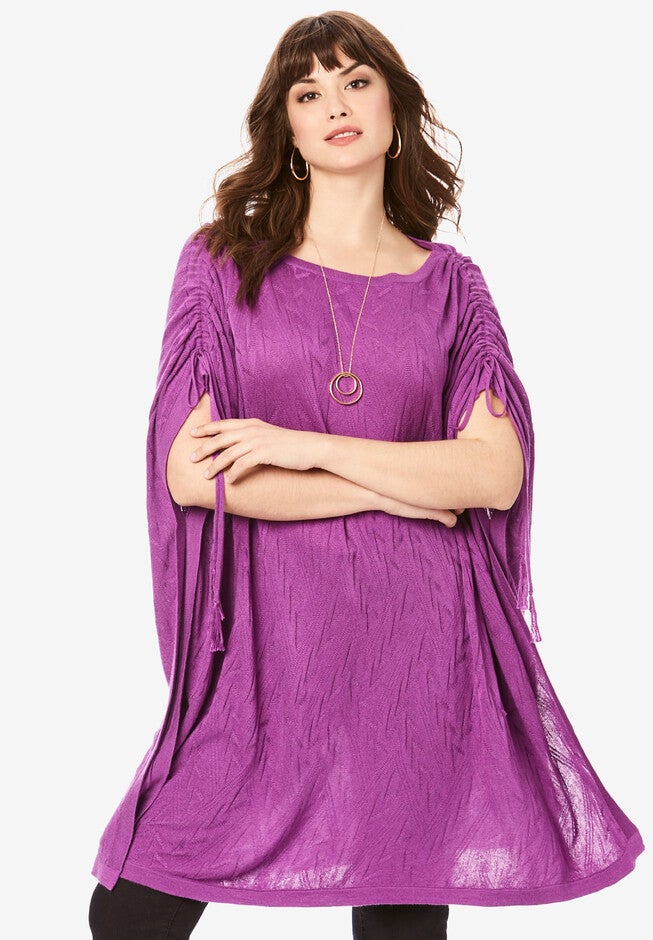 Textured Poncho Sweater, PURPLE BIAS CHEVRON, hi-res image number null