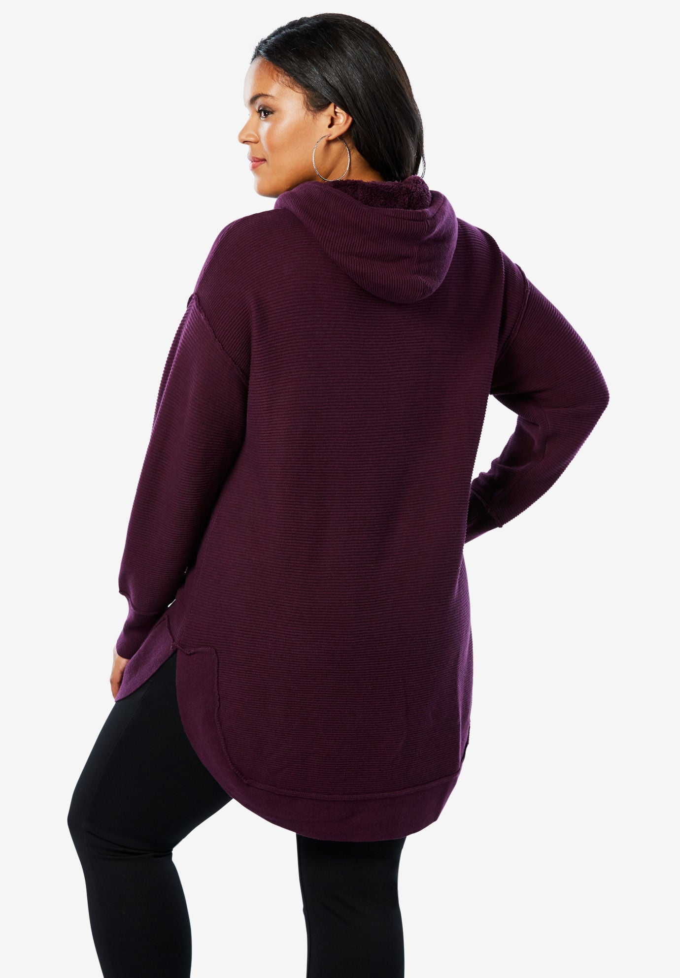 Hooded Sherpa Lined Sweater Tunic, , on-hover image number 1