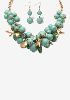 2 Piece Sea Life Jewelry Set In Yellow Goldtone