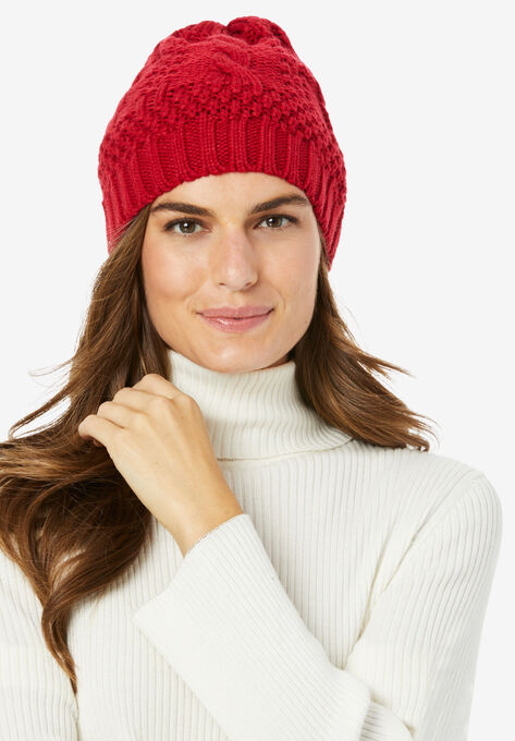 Cable Knit Hat, CLASSIC RED, hi-res image number null