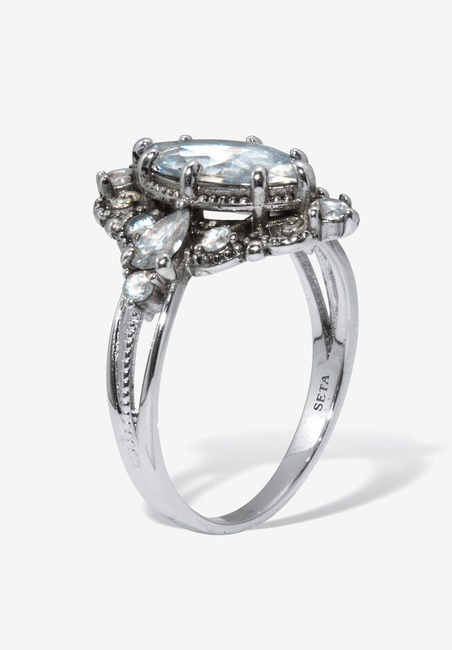 2.72 Tcw Marquise Cut Cubic Zirconia Platinum-Plated Ring, , on-hover image number 1