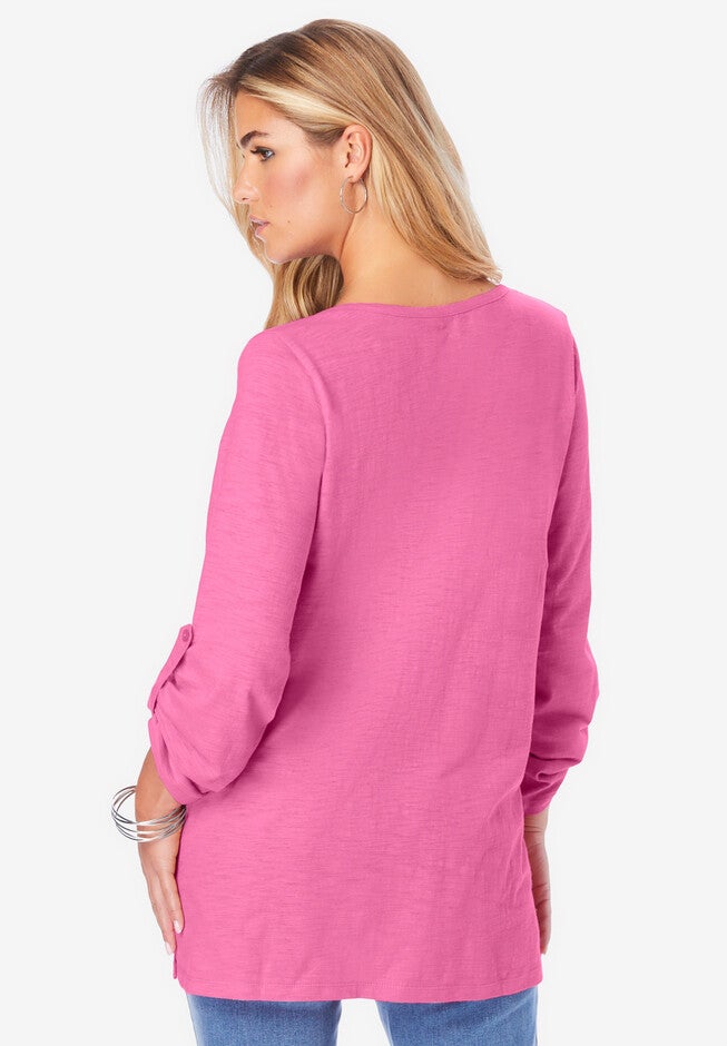 V-Neck Henley Slub Cotton Tee, , on-hover image number null