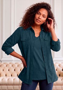 Faux Suede Button-Front Shirt
