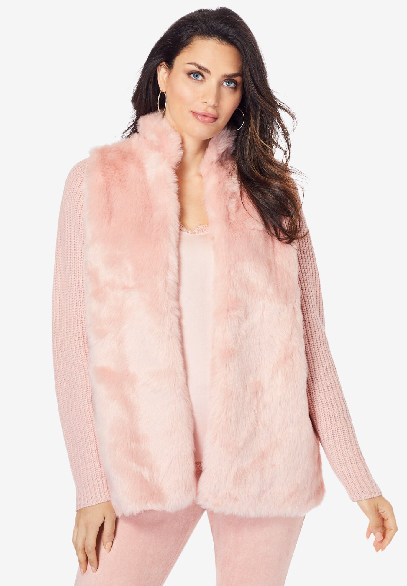 Fashionable Faux Fur Cardigan Soft Blush Roaman s