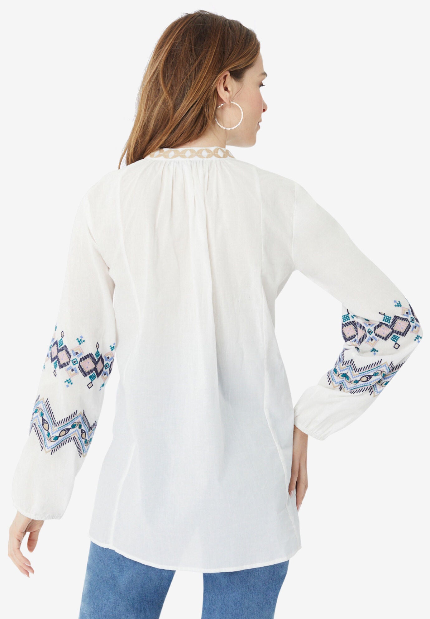 Embroidered Cotton Voile Blouse Roaman's