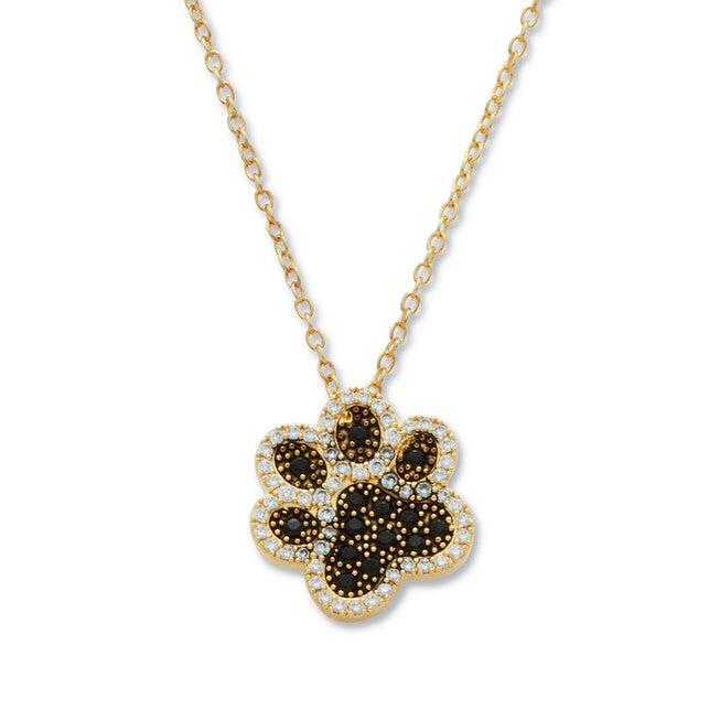 .97 TCW Round Black Cubic Zirconia 14k Gold-Plated Paw Print Necklace 18-inch, BLACK, hi-res image number 0
