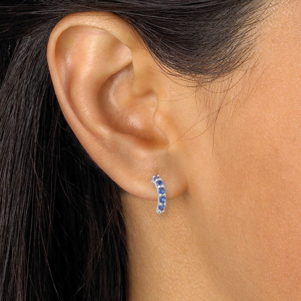 Birthstone Sterling Silver Huggie Hoop Earrings, SEPTEMBER, alternate image number 3