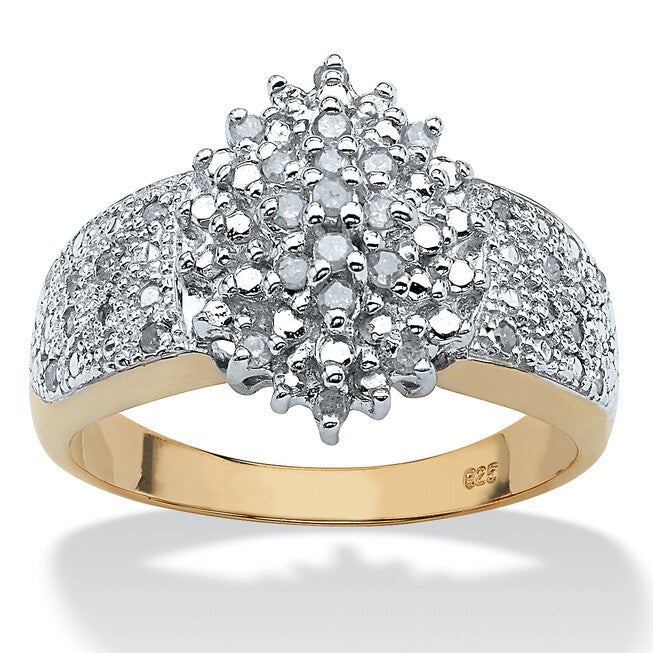 1/4 TCW Round Diamond 18k Gold-plated Sterling Silver Marquise-Shaped Ring, WHITE, hi-res image number 0
