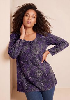 Plus Size Knit Thermal Henley Top – Long Sleeve