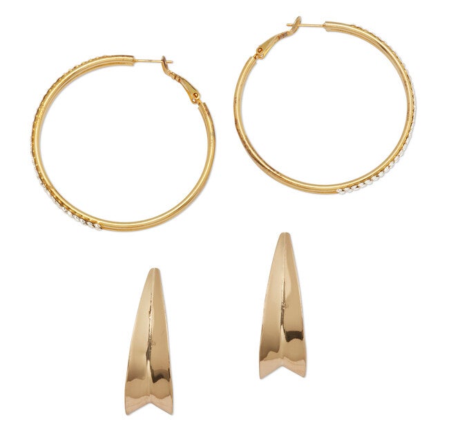 2-Pair Yellow Gold Ion-Plated Stainless Steel Hoop Earrings, WHITE, on-hover image number null