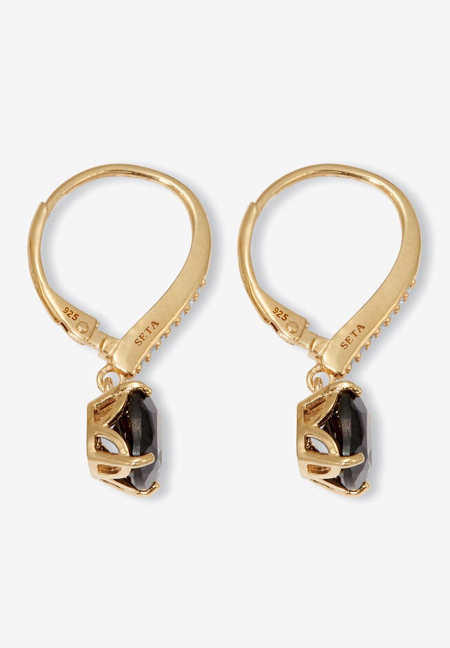 .11 Tcw Cushion Black Spinel 18K Yellow Gold-Plated Sterling Silver Earrings, , on-hover image number 1