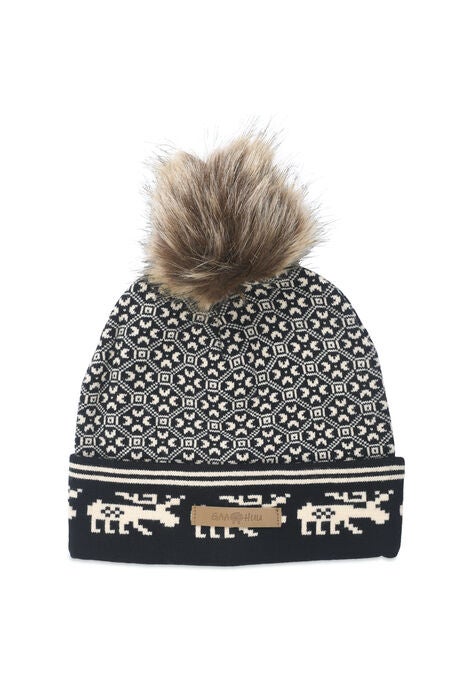 Super Soft Cuff With Faux Fur Pom Hat, BLACK MOOSE, hi-res image number null