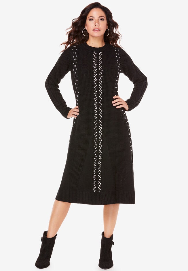 Embellished Fit-And-Flare Dress, BLACK, hi-res image number 0