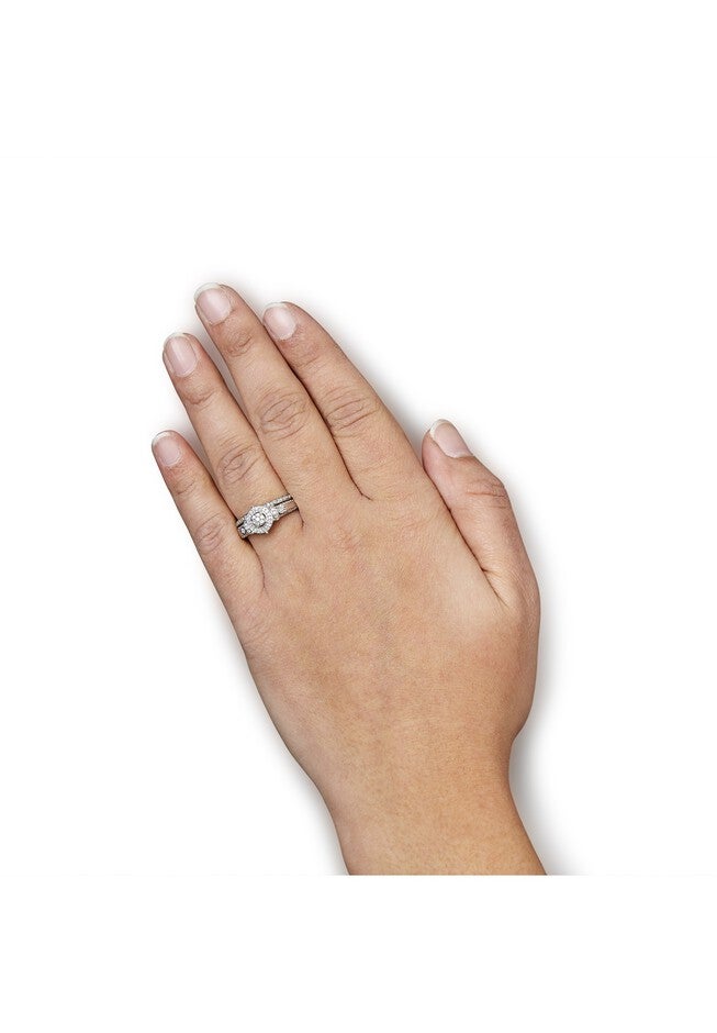 Silver 1/3 Cttw Diamond 7 Stone Cluster And Halo Engagement Set, , alternate image number 4